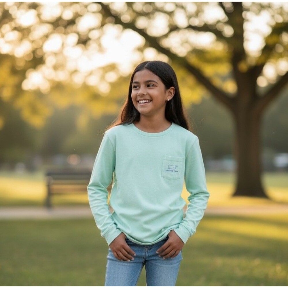 Vineyard Vines Youth Medium 12-14 Aqua Green Long Sleeve Shirt